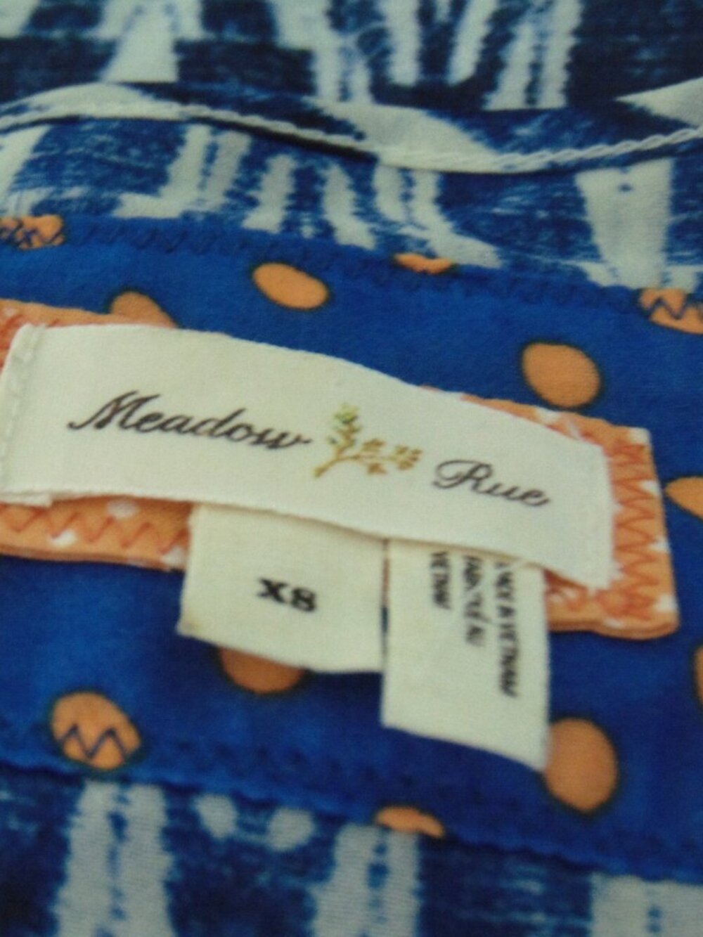 Meadow Rue Anthropologie Indigo Blue Ikat Swing Sleeveless Tank Merlon Top XS - Picture 6 of 6